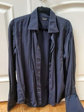 Men's Brandi Navy Button-Up Dress Shirt. Made In Italy!